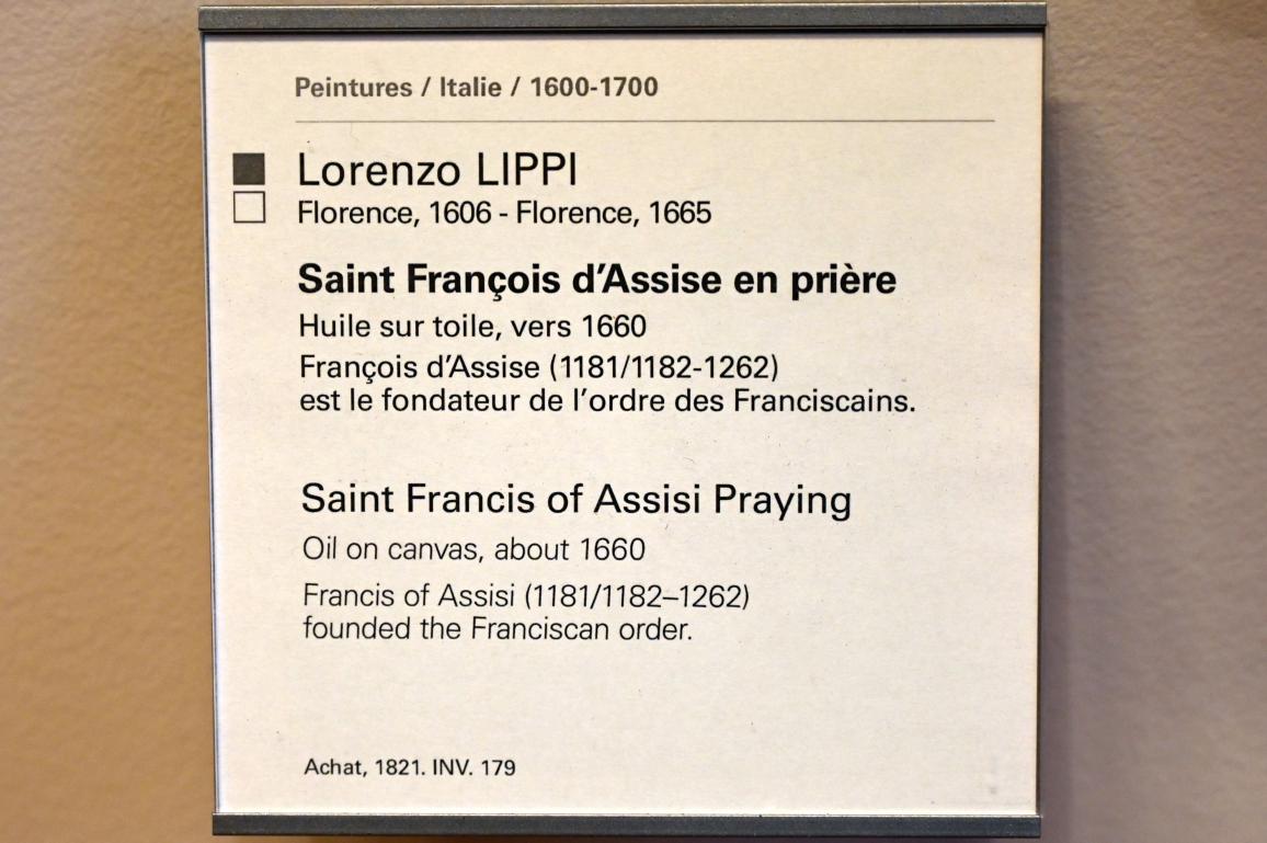 Lorenzo Lippi (1644–1660), Der betende Heilige Franz von Assisi, Paris, Musée du Louvre, Saal 729, um 1660, Bild 2/2