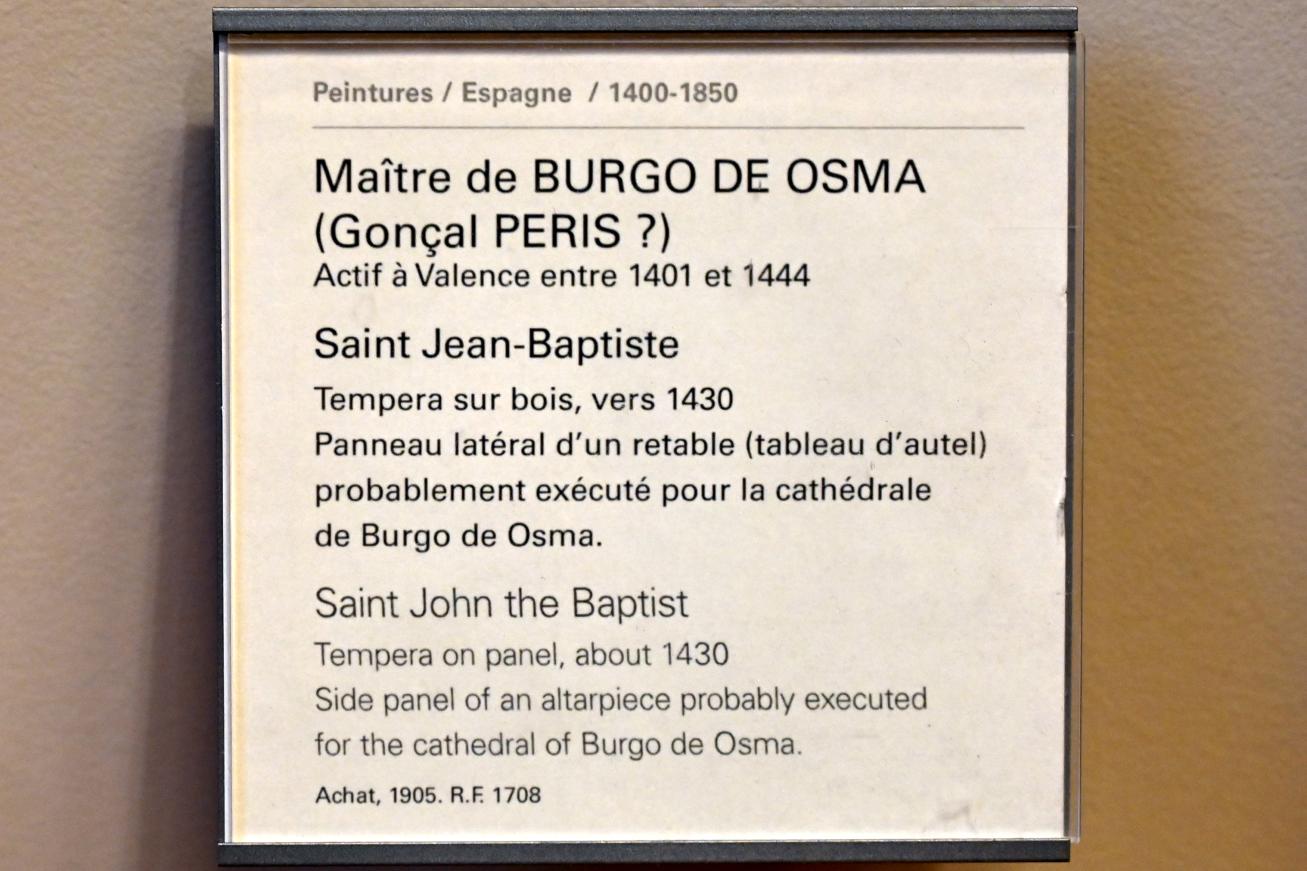 Meister von Osma (1430), Johannes der Täufer, El Burgo de Osma, Kathedrale Mariä Himmelfahrt, jetzt Paris, Musée du Louvre, Saal 730, um 1430, Bild 2/2