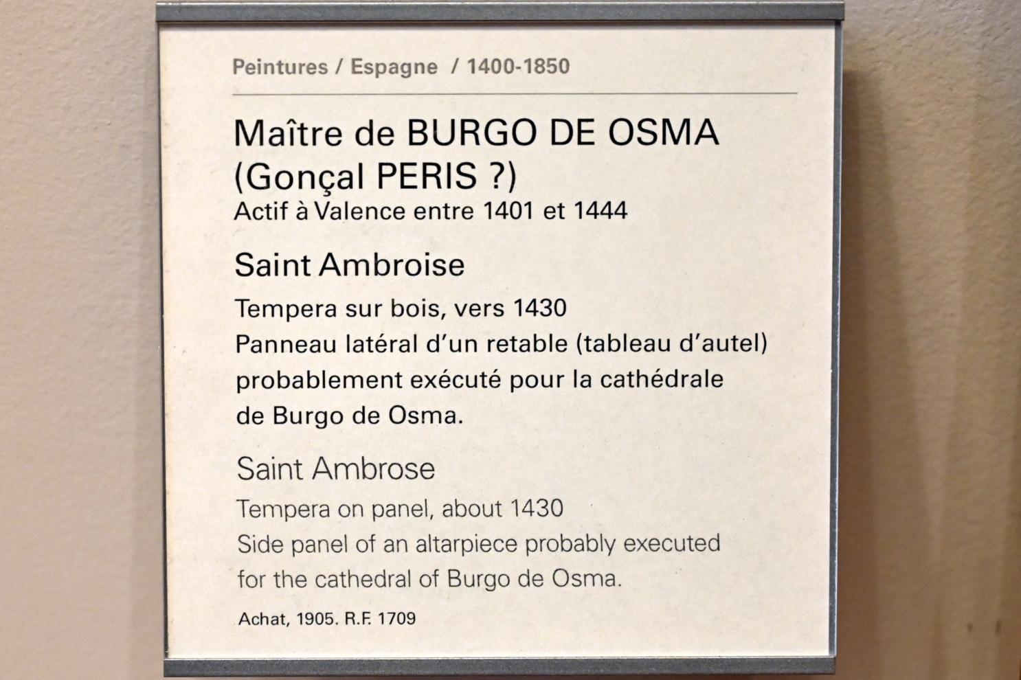 Meister von Osma (1430), Heiliger Amrosius, El Burgo de Osma, Kathedrale Mariä Himmelfahrt, jetzt Paris, Musée du Louvre, Saal 730, um 1430, Bild 2/2