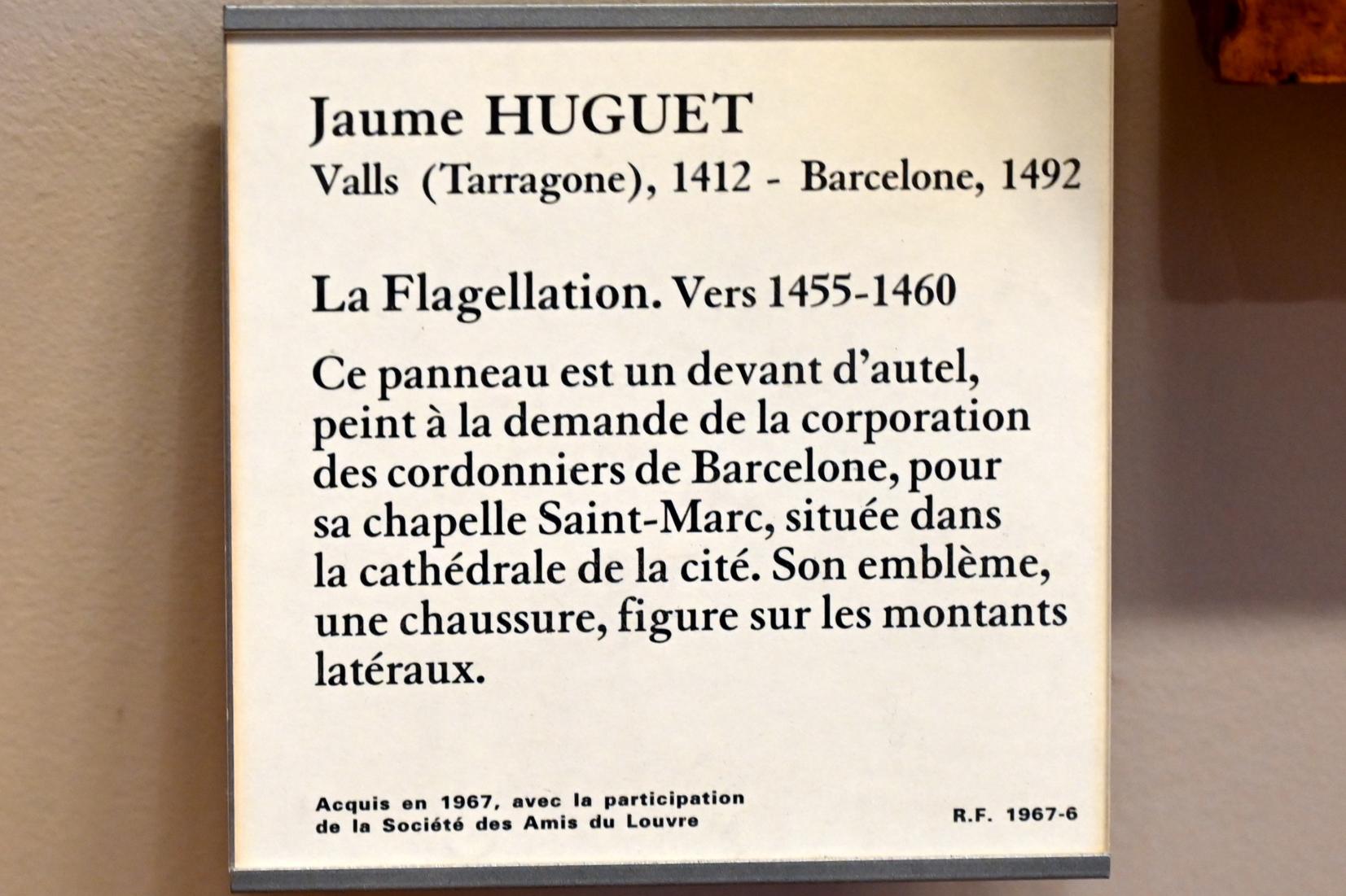Jaume Huguet (1457–1460), Geißelung Christi, Barcelona, La Catedral de la Santa Creu i Santa Eulàlia, jetzt Paris, Musée du Louvre, Saal 730, um 1455–1460, Bild 2/2