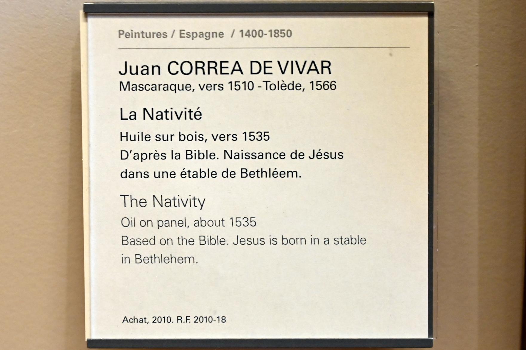 Juan Correa de Vivar (1535), Geburt Christi, Paris, Musée du Louvre, Saal 731, um 1535, Bild 2/2