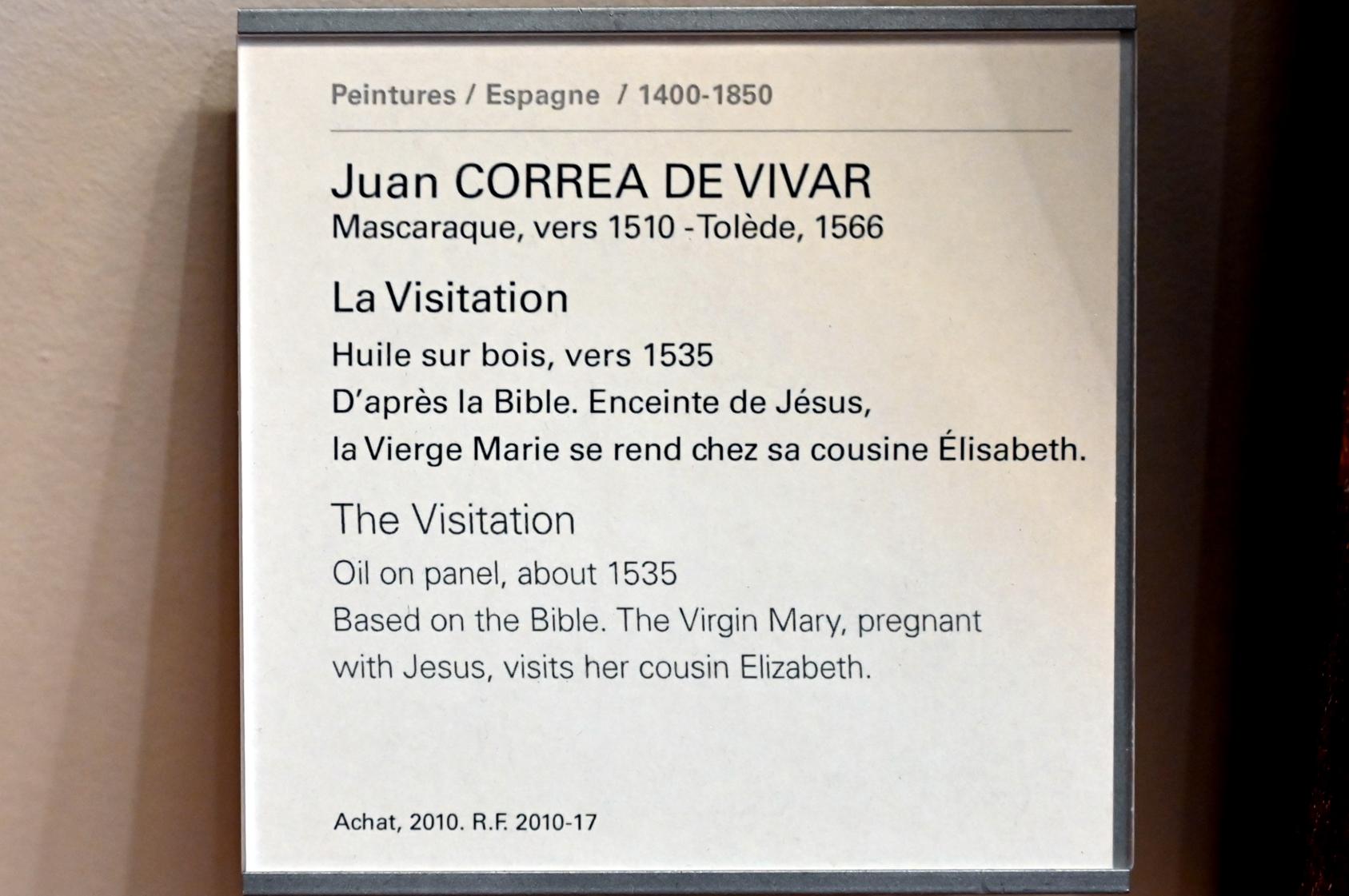 Juan Correa de Vivar (1535), Mariä Heimsuchung, Paris, Musée du Louvre, Saal 731, um 1535, Bild 2/2