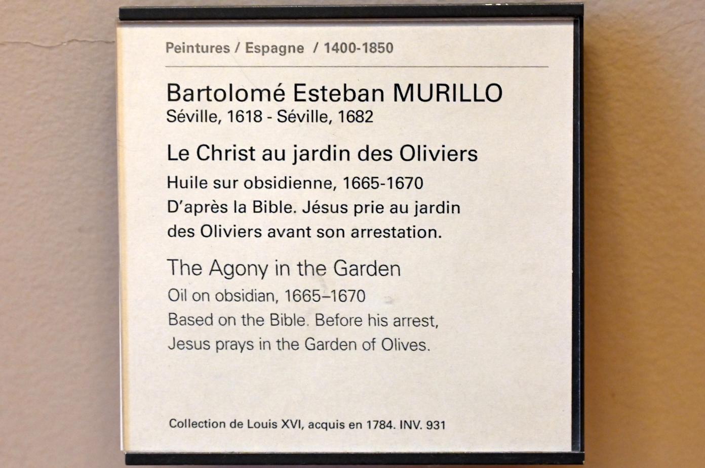 Bartolomé Esteban Murillo (1645–1678), Christus im Ölgarten, Paris, Musée du Louvre, Saal 732, um 1665–1670, Bild 2/2