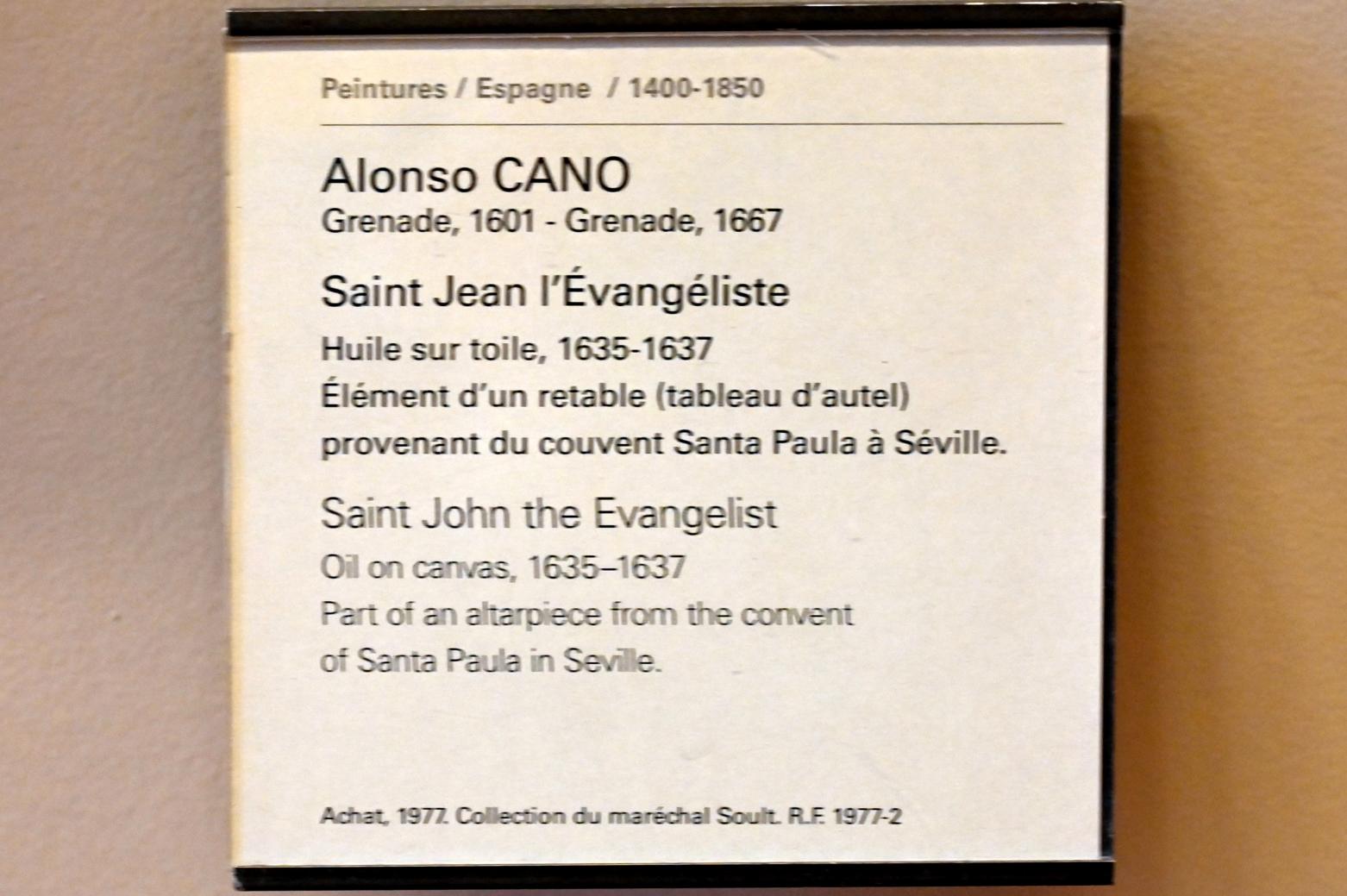Alonso Cano (1636–1648), Evangelist Johannes, Sevilla, Kloster Santa Paula, jetzt Paris, Musée du Louvre, Saal 732, 1635–1637, Bild 2/2