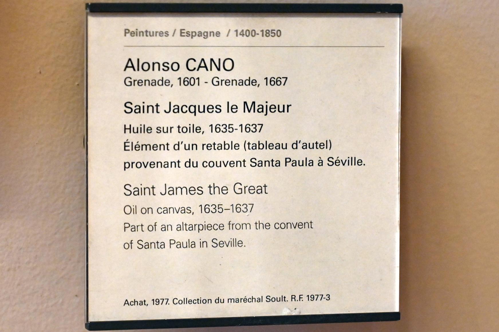 Alonso Cano (1636–1648), Apostel Jakobus der Ältere, Sevilla, Kloster Santa Paula, jetzt Paris, Musée du Louvre, Saal 732, 1635–1637, Bild 2/2
