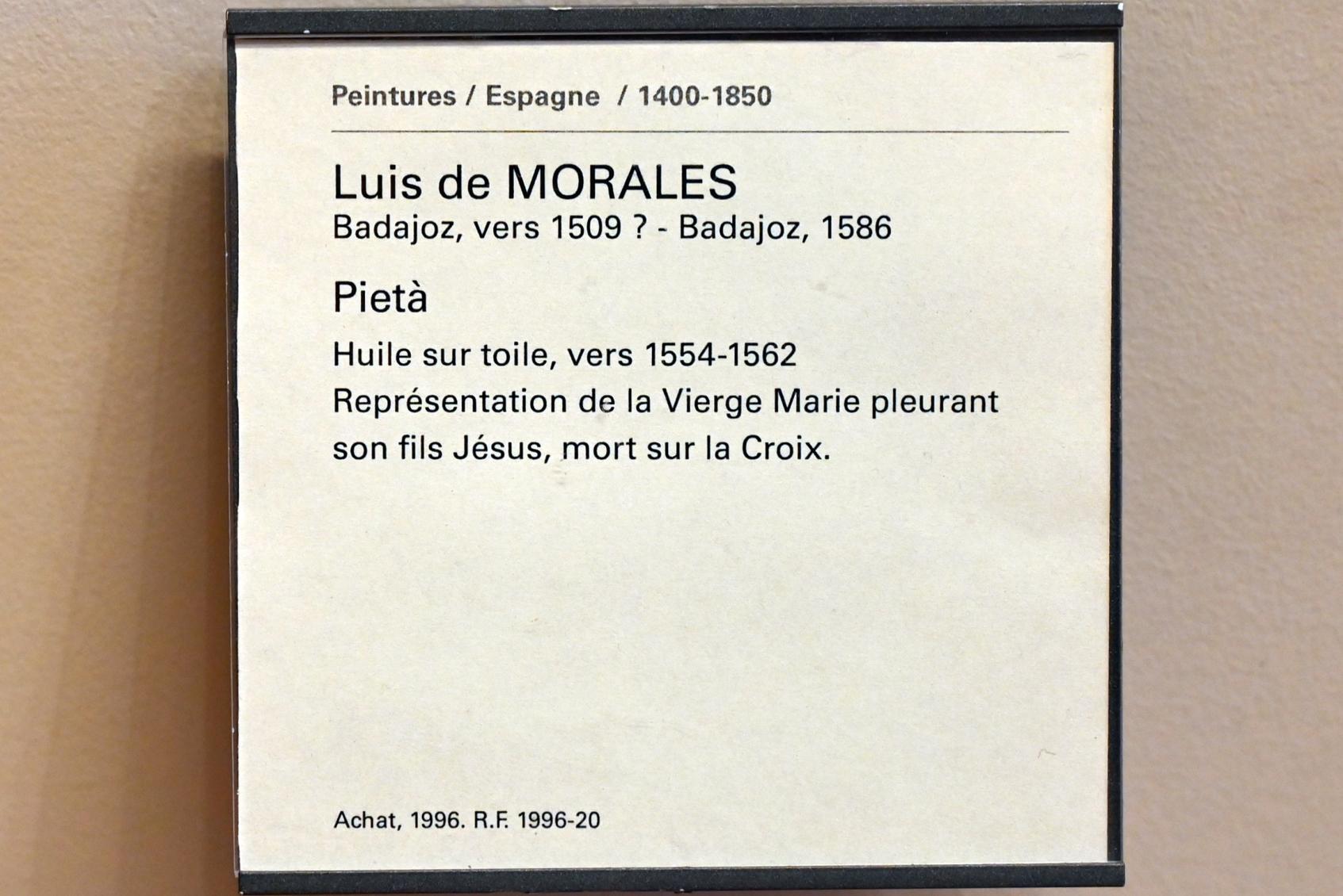 Luis de Morales (1558–1567), Pietà, Paris, Musée du Louvre, Saal 732, um 1554–1562, Bild 2/2