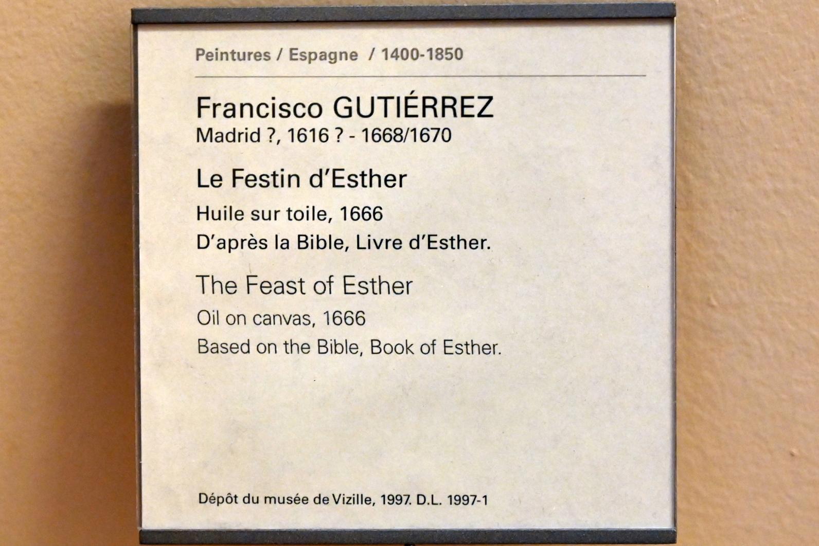 Francisco Gutiérrez Cabello (1666), Das Gastmahl der Esther, Paris, Musée du Louvre, Saal 733, 1666, Bild 2/2