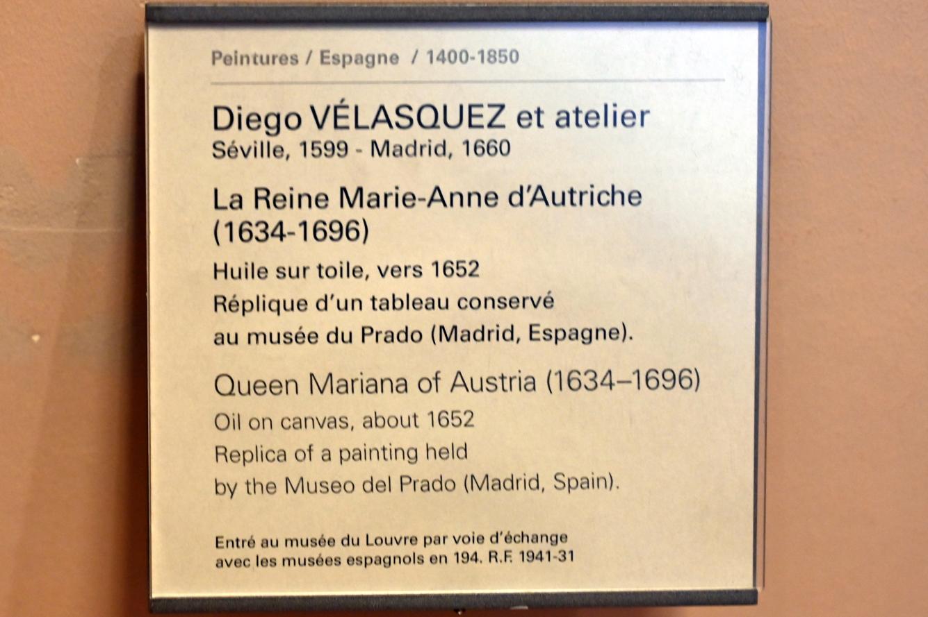 Diego Velázquez (Kopie) (1652), Königin Maria Anna von Österreich (1634-1696), Paris, Musée du Louvre, Saal 733, um 1652, Bild 2/2