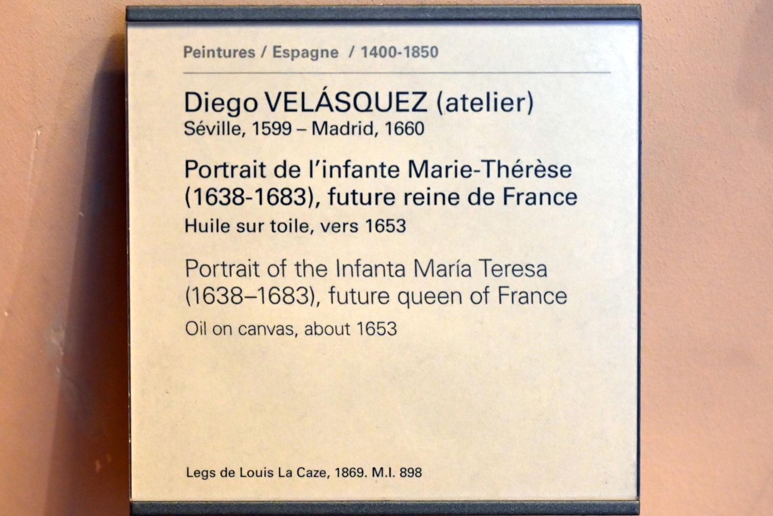 Diego Velázquez (Werkstatt) (1630–1654), Porträt der Infantin Marie-Thérèse (1638-1683), spätere Königin von Frankreich, Paris, Musée du Louvre, Saal 733, um 1653, Bild 2/2