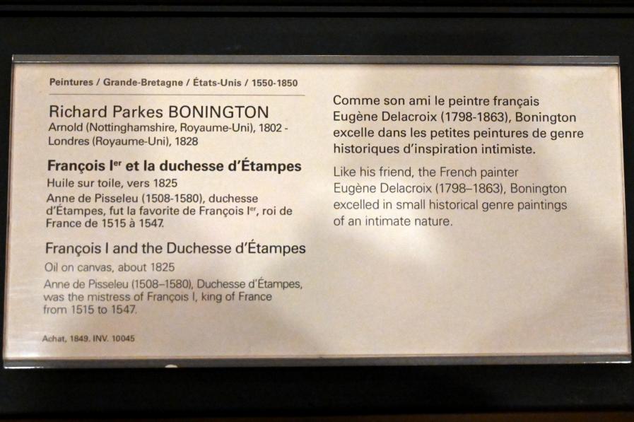 Richard Parkes Bonington (1824–1828), Franz I. und die Herzogin von Etampes, Paris, Musée du Louvre, Saal 713, um 1825, Bild 2/2