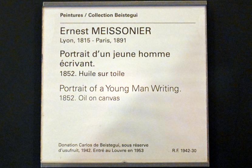 Ernest Meissonier (1849–1889), Porträt eines jungen Mannes beim Schreiben, Paris, Musée du Louvre, Saal 714, 1852, Bild 2/2