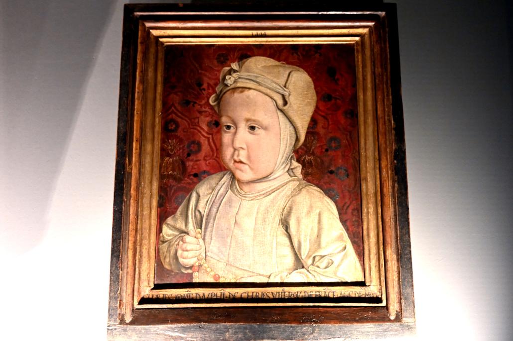 Jean Hey (Meister von Moulins) (1482–1494), Porträt des Dauphin Karl-Roland (1492–1495), Sohn von König Karl VIII. von Frankreich (1470–1498) und Anna von der Bretagne (1477–1514), Paris, Musée du Louvre, Saal 714, 1494, Bild 1/2