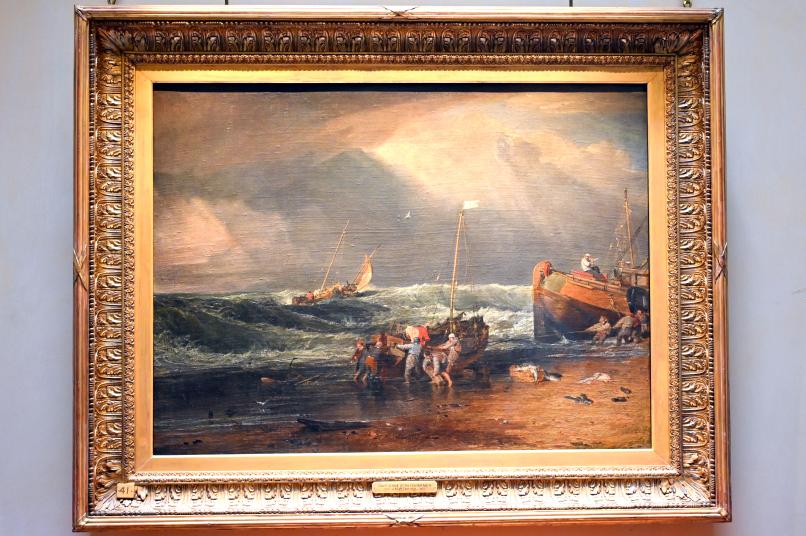 William Turner (Joseph Mallord William Turner) (1801–1845), Küstenszene mit Fischern, die ein Boot an Land schleppen, London, Kenwood House, Raum 5, um 1803–1804, Bild 1/2