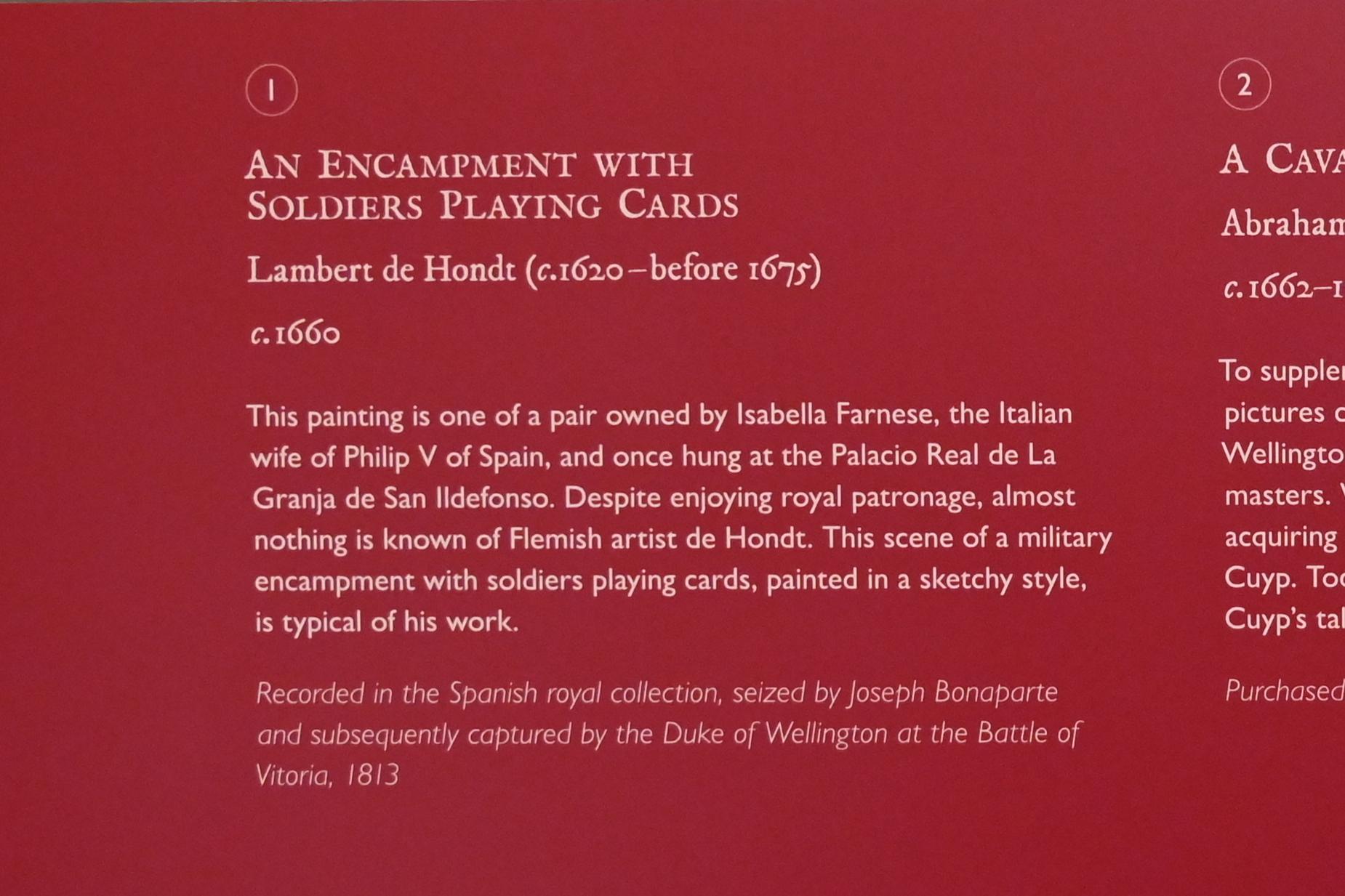 Lambert de Hondt (1660), Lager mit Karten spielenden Soldaten, Real Sitio de San Ildefonso, Schloss La Granja, jetzt London, Kenwood House, Raum 8, um 1660, Bild 3/3