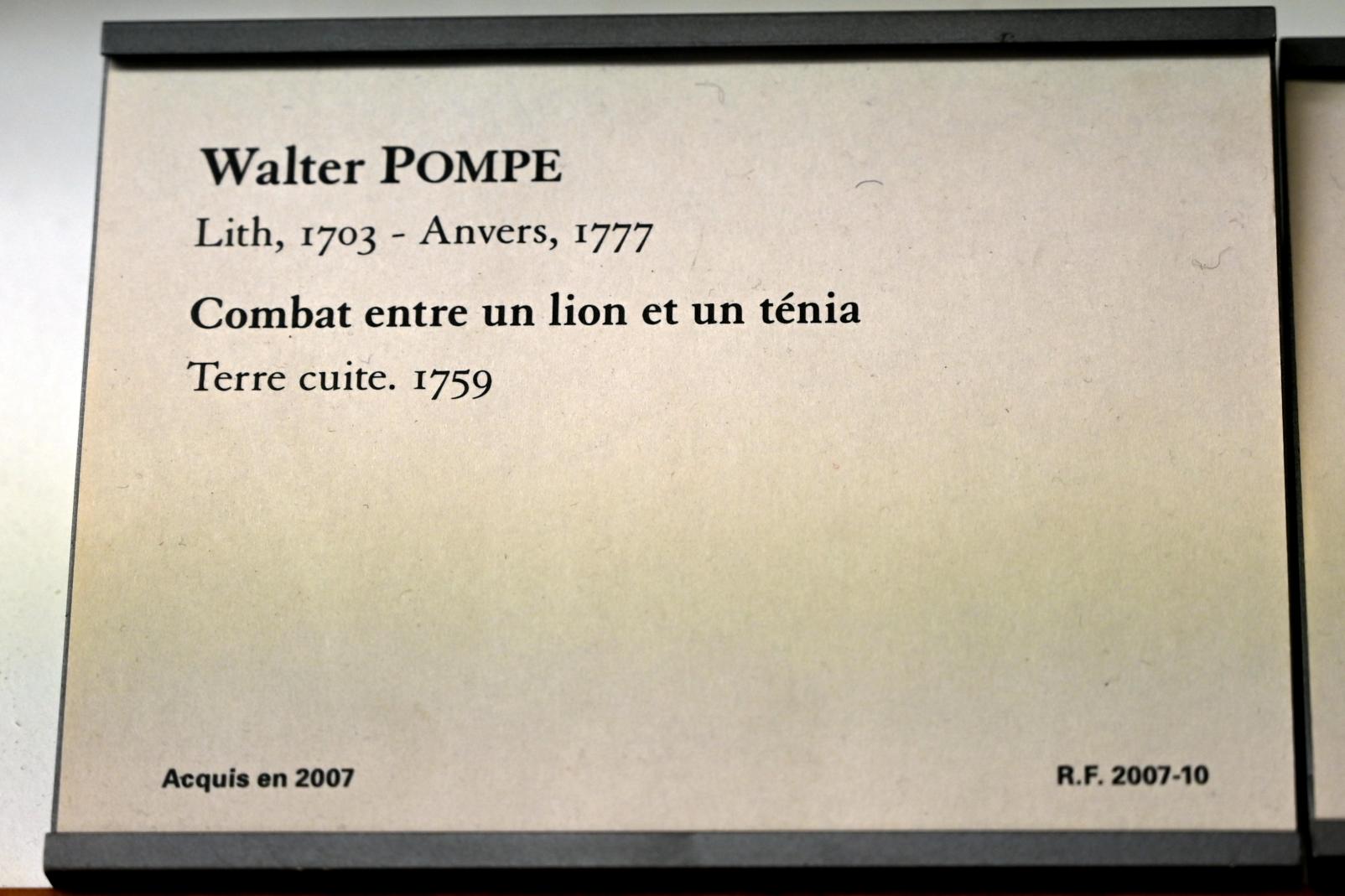 Walter Pompe (1740–1775), Kampf zwischen einem Löwen und einem Bandwurm, Paris, Musée du Louvre, Saal 401, 1759, Bild 2/2