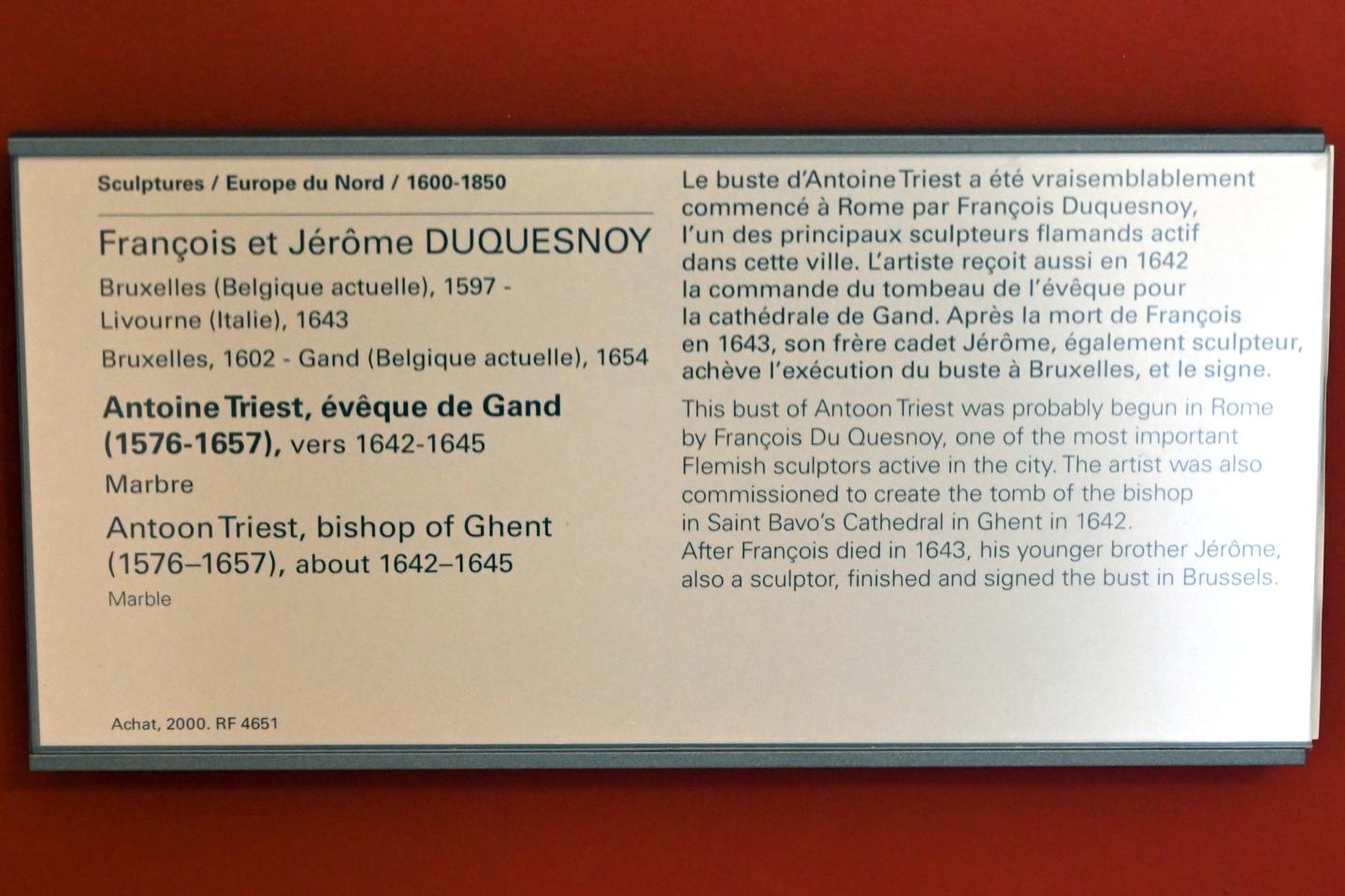 François Duquesnoy (1625–1643), Antoine Triest, Bischof von Gent (1576–1657), Paris, Musée du Louvre, Saal 401, um 1642–1643, Bild 3/3