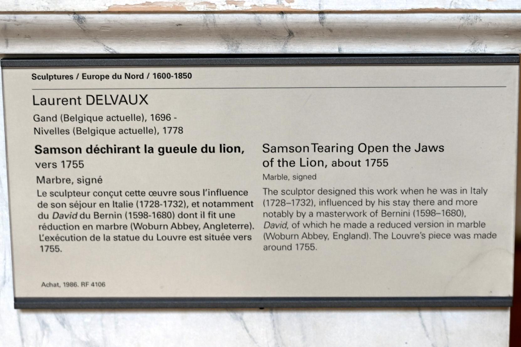 Laurent Delvaux (1734–1760), Samson reißt den Rachen des Löwen auf, Paris, Musée du Louvre, Saal 401, um 1755, Bild 3/3