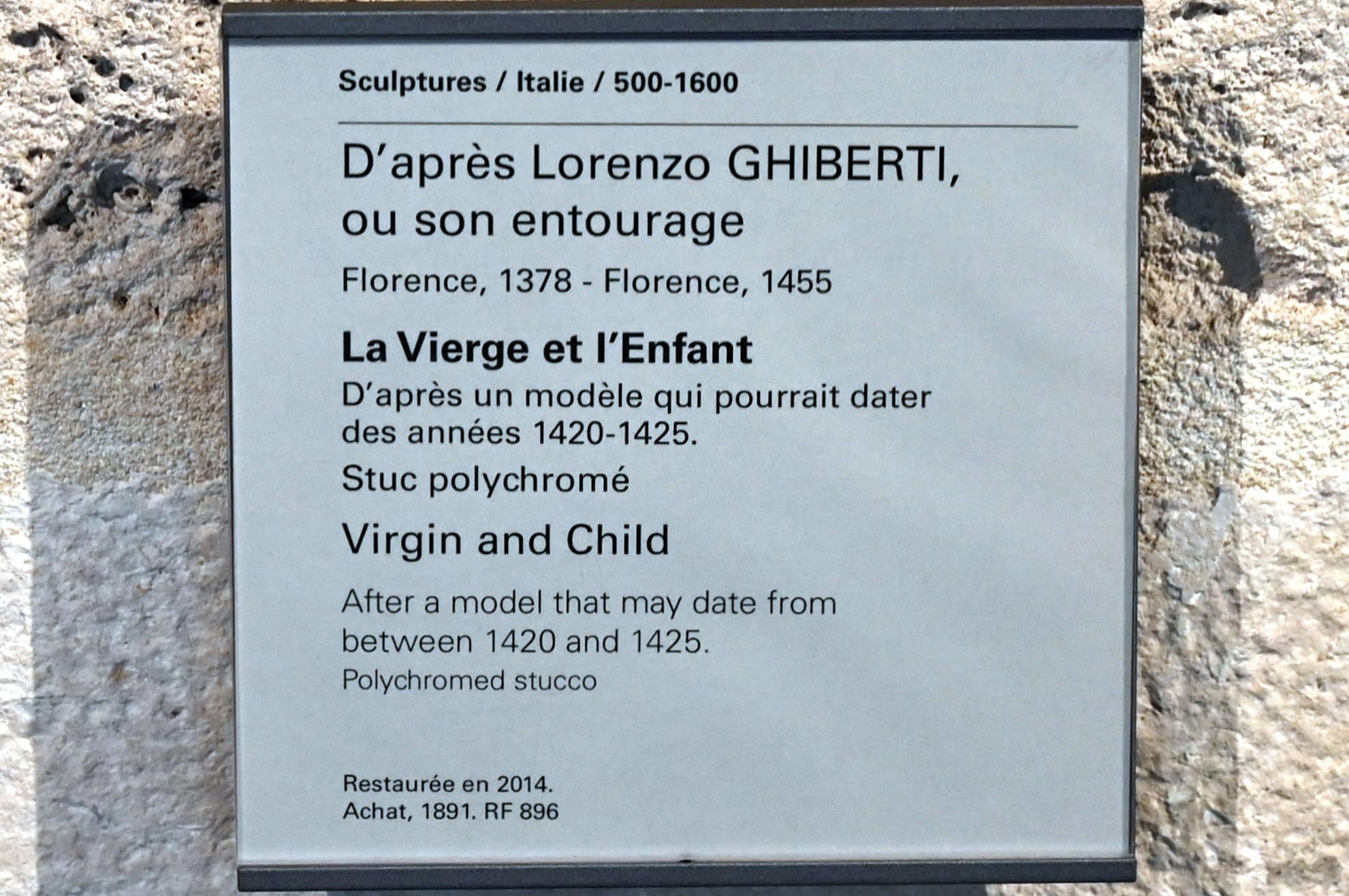 Lorenzo Ghiberti (Nachahmer) (1422), Maria mit Kind, Paris, Musée du Louvre, Saal 160, um 1420–1425, Bild 2/2