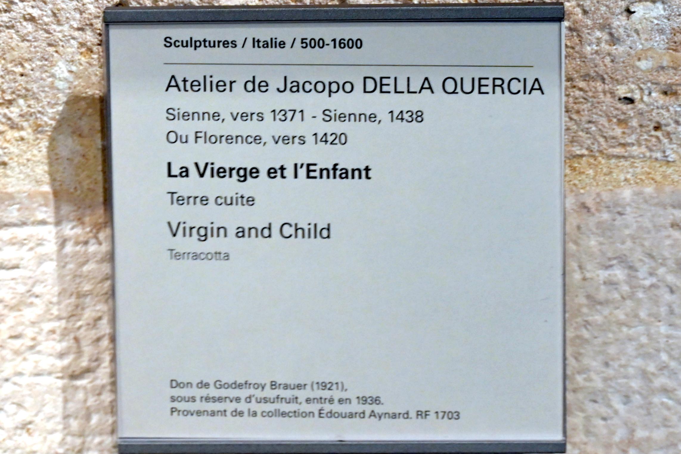 Jacopo della Quercia (Werkstatt) (1420), Maria mit Kind, Paris, Musée du Louvre, Saal 160, um 1420, Bild 2/2