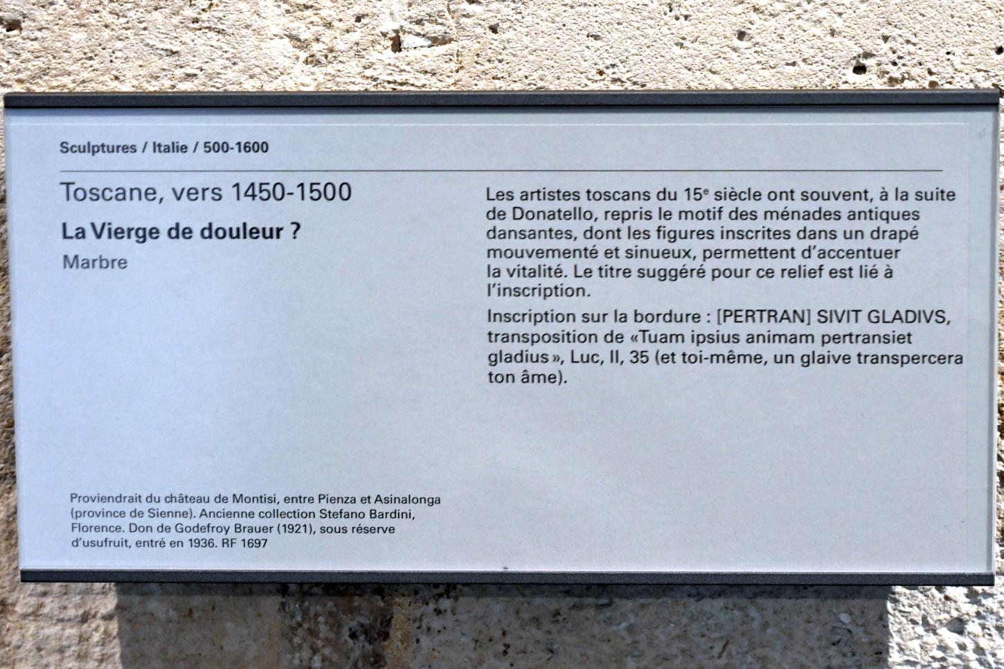 Schmerzhafte Muttergottes (?), Paris, Musée du Louvre, Saal 160, um 1450–1500, Bild 2/2