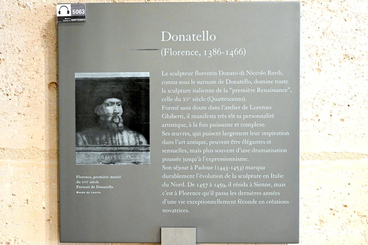 Donatello (1412–1466), Maria mit Kind, Barberino Val d’Elsa, Kirche San Lorenzo a Vigliano, jetzt Paris, Musée du Louvre, Saal 160, um 1445, Bild 4/4
