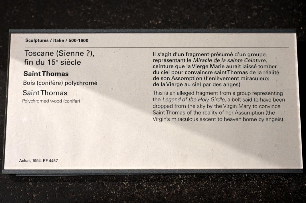 Heiliger Thomas, Paris, Musée du Louvre, Saal 160, Ende 15. Jhd., Bild 3/3