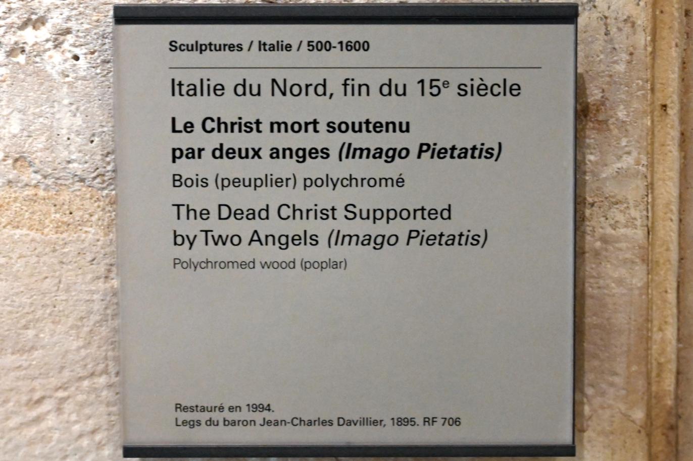 Der tote Christus, getragen von zwei Engeln (Imago Pietatis), Paris, Musée du Louvre, Saal 160, Ende 15. Jhd., Bild 2/2