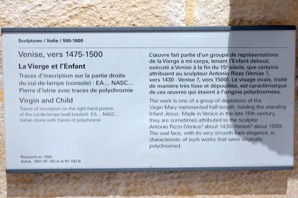 Maria mit Kind, Paris, Musée du Louvre, Saal 160, um 1475–1500, Bild 4/4