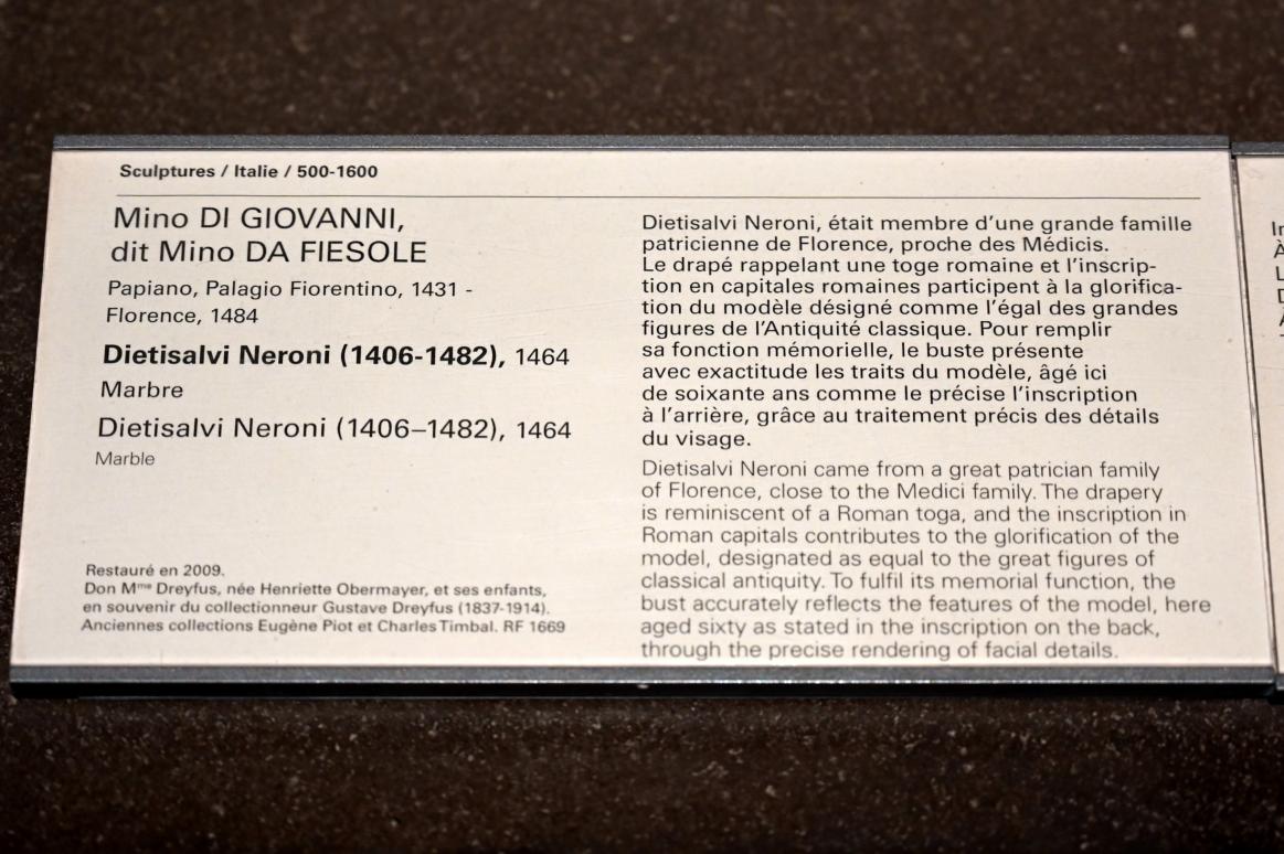 Mino da Fiesole (1454–1484), Dietisalvi Neroni (1406-1482), Paris, Musée du Louvre, Saal 160, 1464, Bild 3/4
