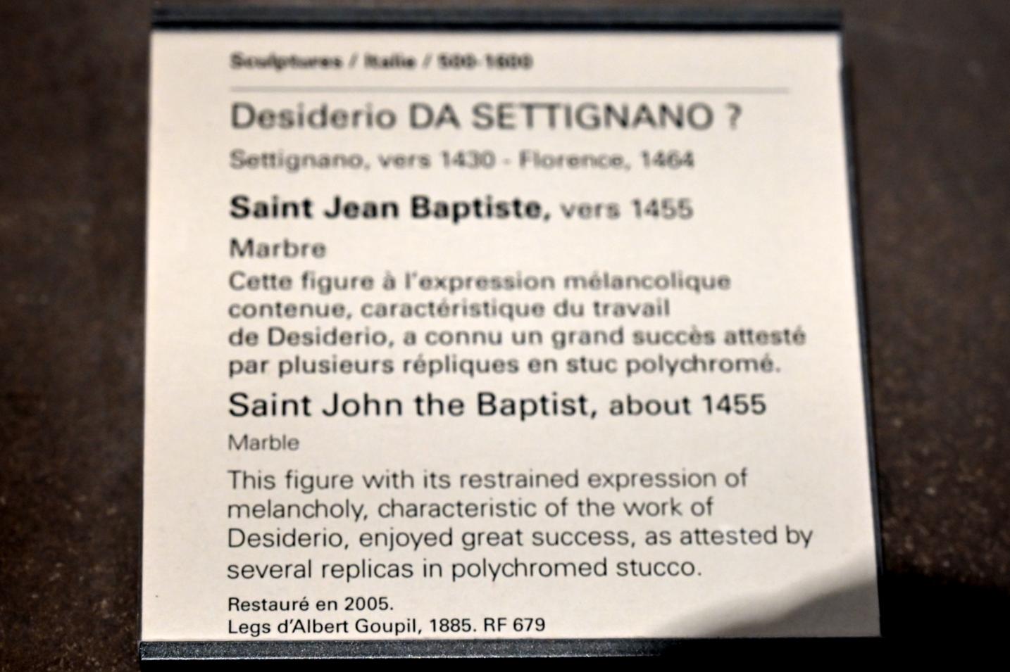 Desiderio da Settignano (1454–1462), Johannes der Täufer, Paris, Musée du Louvre, Saal 160, um 1455, Bild 3/3