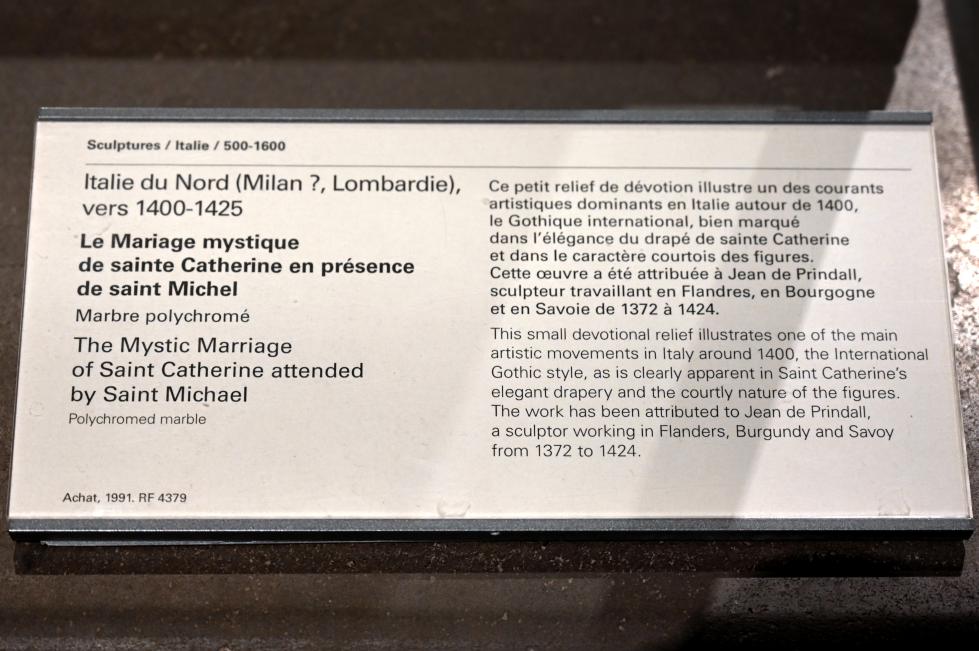 Jean de Prindall (1412), Die mystische Hochzeit der Heiligen Katharina, begleitet vom Heiligen Michael, Paris, Musée du Louvre, Saal 160, um 1400–1424, Bild 2/2