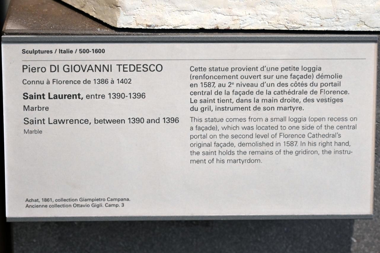 Piero di Giovanni Tedesco (1393), Heiliger Laurentius, Florenz, Kathedrale Santa Maria del Fiore, jetzt Paris, Musée du Louvre, Saal 160, um 1390–1396, Bild 2/2