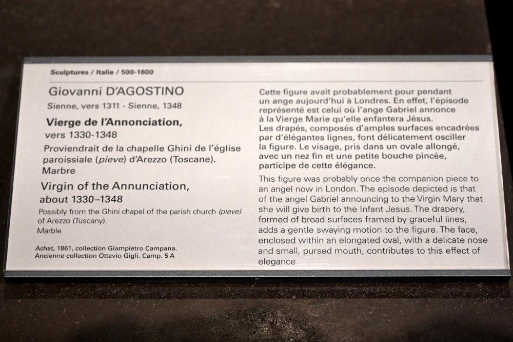 Agostino di Giovanni (1330–1347), Maria aus einer Verkündigung, Arezzo, Santa Maria della Pieve, jetzt Paris, Musée du Louvre, Saal 160, um 1330–1348, Bild 3/3