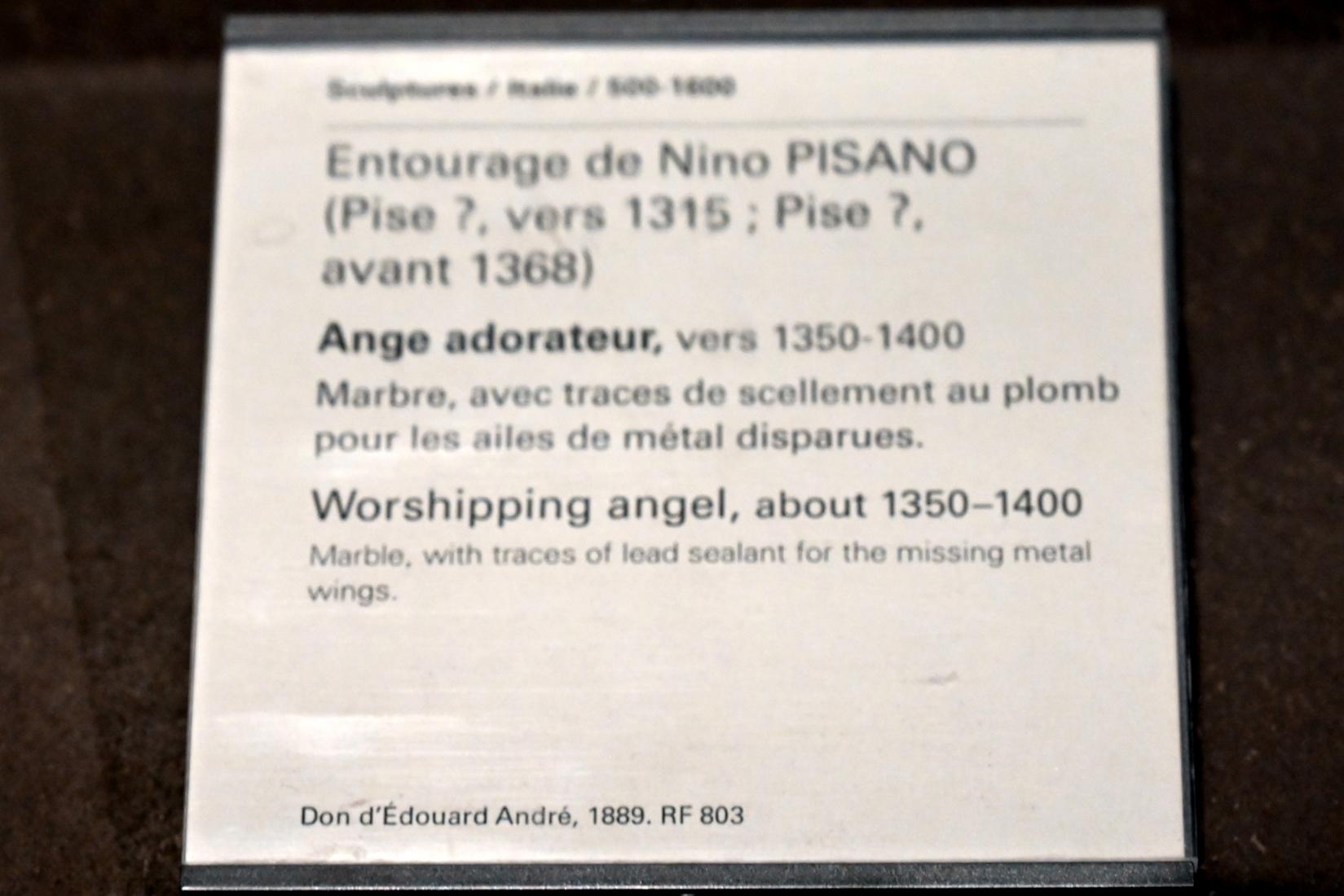 Nino Pisano (Umkreis) (1370), Anbetungsengel, Paris, Musée du Louvre, Saal 160, um 1350–1400, Bild 3/3
