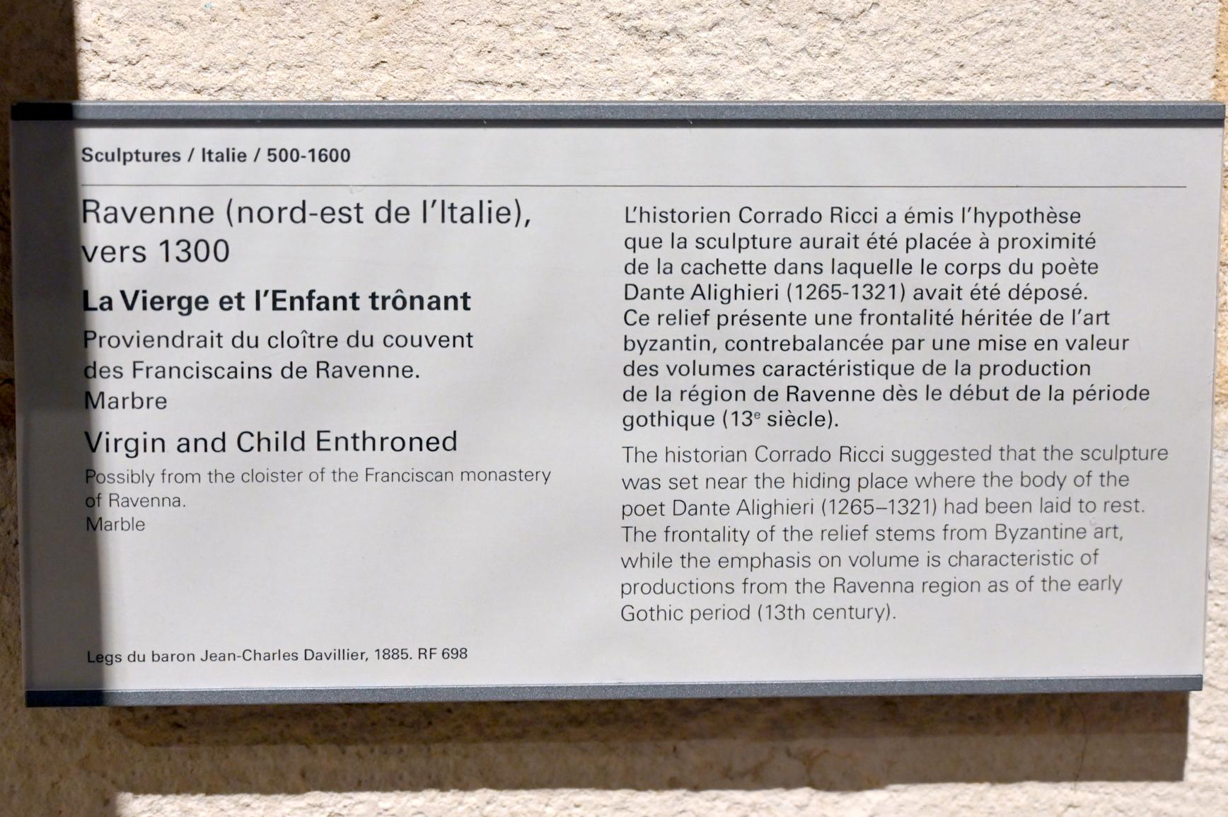 Thronende Maria mit Kind, Ravenna, ehem. Franziskanerkloster, jetzt Paris, Musée du Louvre, Saal 160, um 1300, Bild 2/2