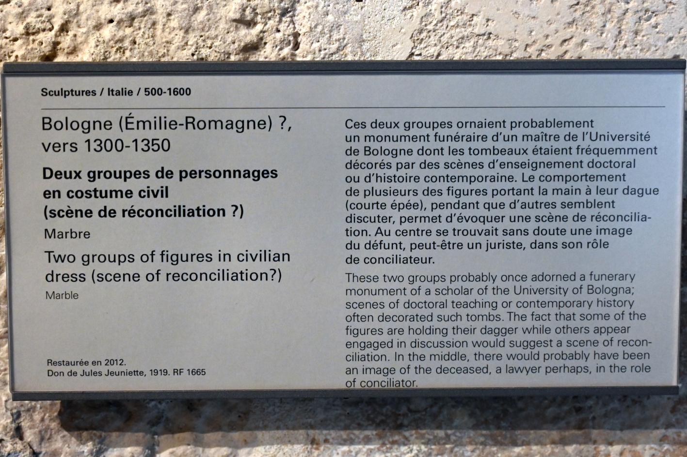 Zwei Figurengruppen in Zivilkostüm (Versöhnungsszene?), Paris, Musée du Louvre, Saal 160, um 1300–1350, Bild 4/4