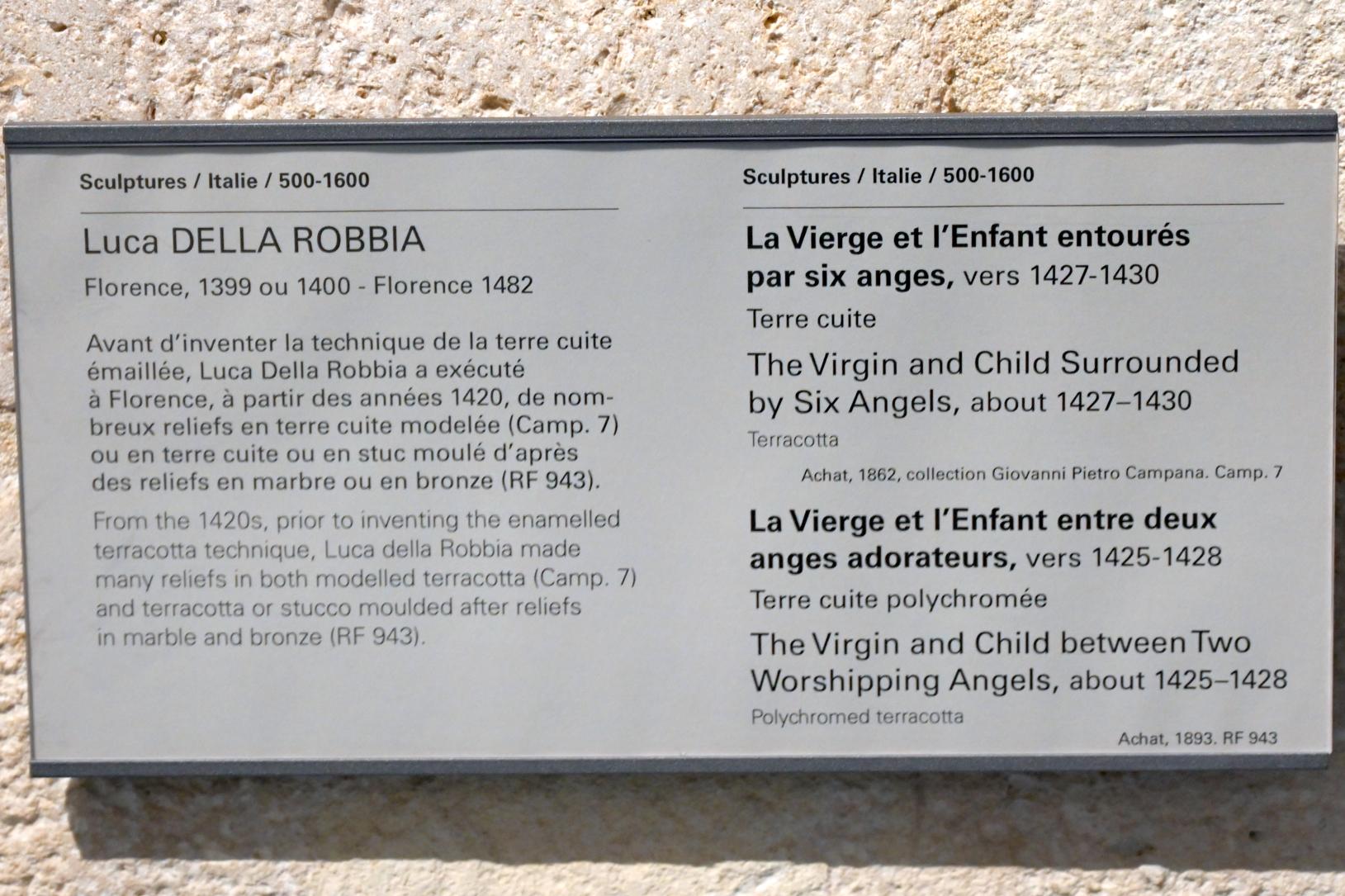 Luca della Robbia (1426–1455), Die Jungfrau und das Kind zwischen zwei Anbetungsengeln, Paris, Musée du Louvre, Saal 160, um 1425–1428, Bild 2/3
