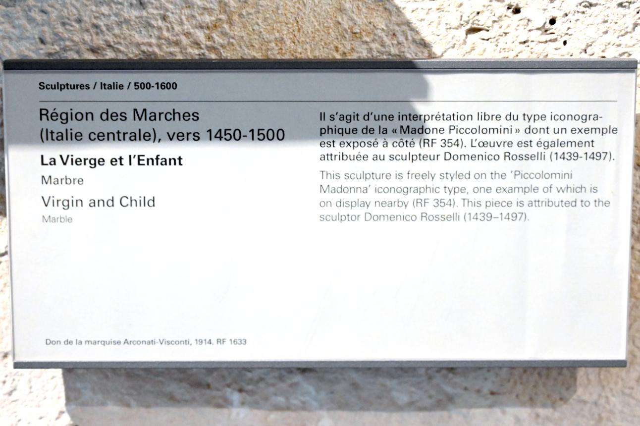 Domenico Rosselli (1475–1498), Maria mit Kind, Paris, Musée du Louvre, Saal 160, um 1450–1500, Bild 2/2