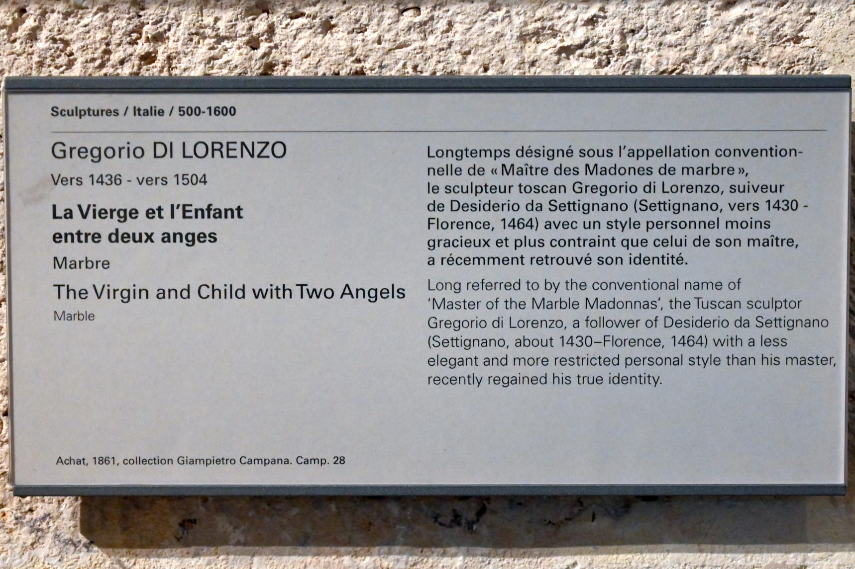 Gregorio di Lorenzo (1460–1480), Maria mit Kind und zwei Engeln, Paris, Musée du Louvre, Saal 160, Undatiert, Bild 2/2