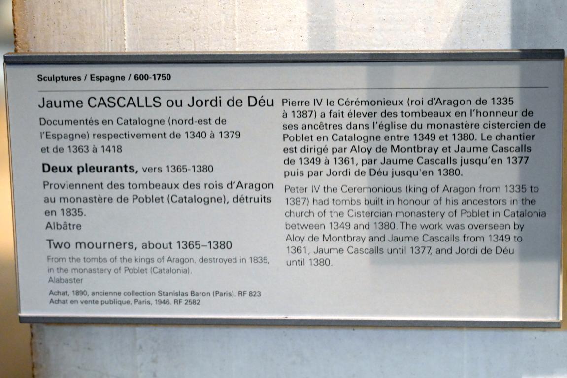 Jaume Cascalls (1372), Zwei Trauernde, Vimbodí i Poblet, Monestir de Santa Maria de Poblet, jetzt Paris, Musée du Louvre, Saal 164, um 1365–1380