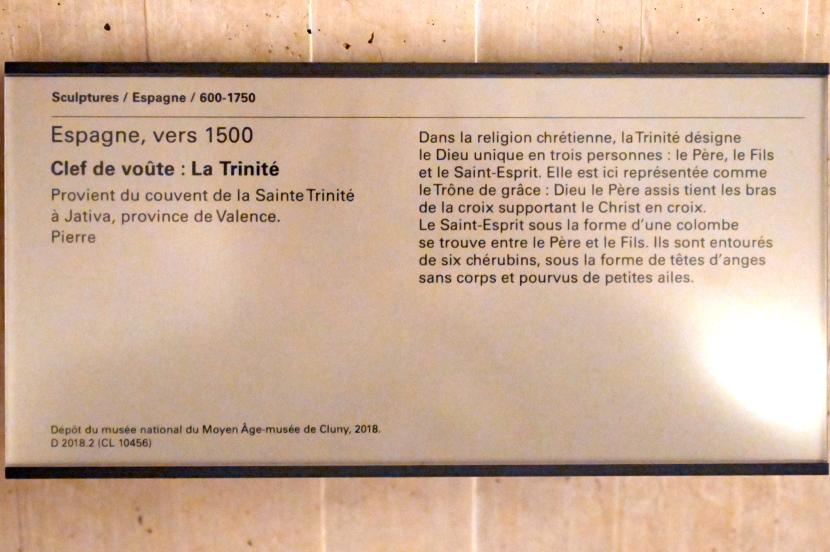 Schlussstein mit der Heiligen Dreifaltigkeit, Xàtiva, ehem. Dreifaltigkeitskloster, jetzt Paris, Musée du Louvre, Saal 164, um 1500, Bild 2/2
