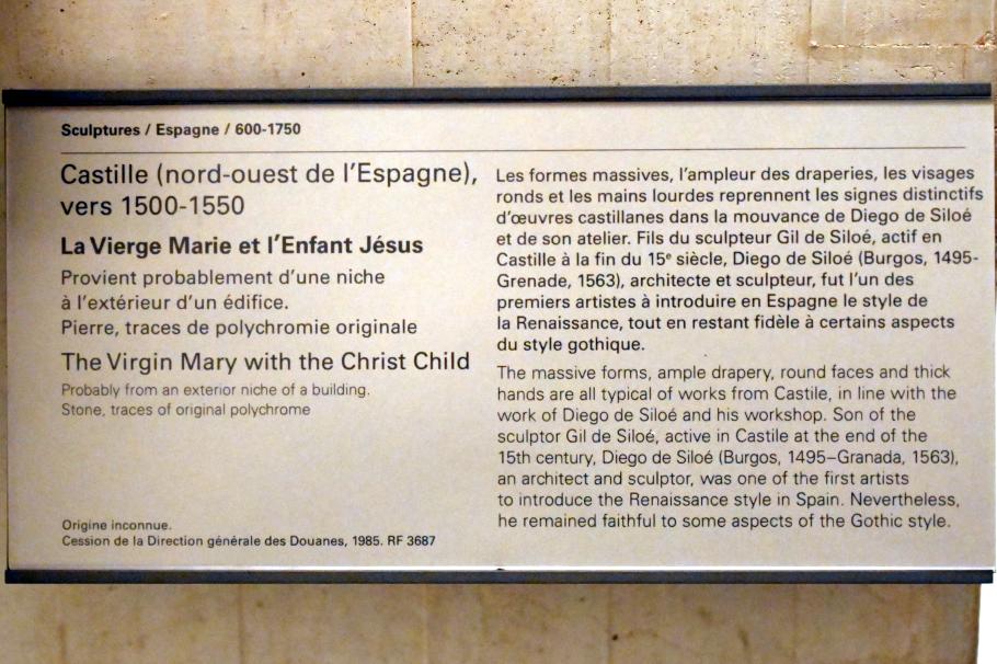 Maria mit Kind, Paris, Musée du Louvre, Saal 164, um 1500–1550, Bild 2/2