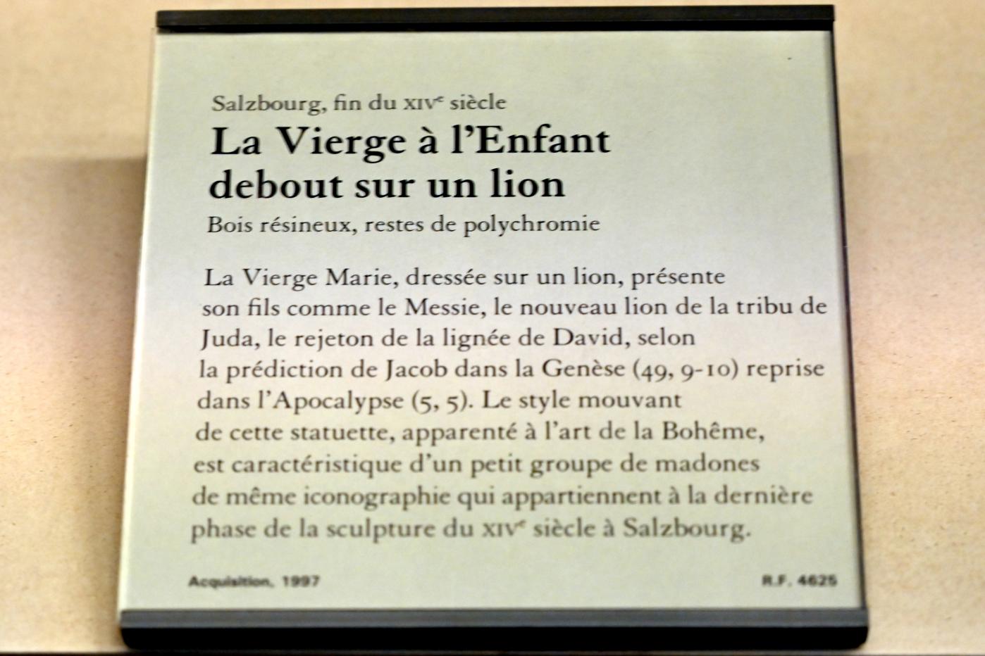 Maria mit Kind auf einem Löwen, Paris, Musée du Louvre, Saal 166, Ende 14. Jhd., Bild 3/3