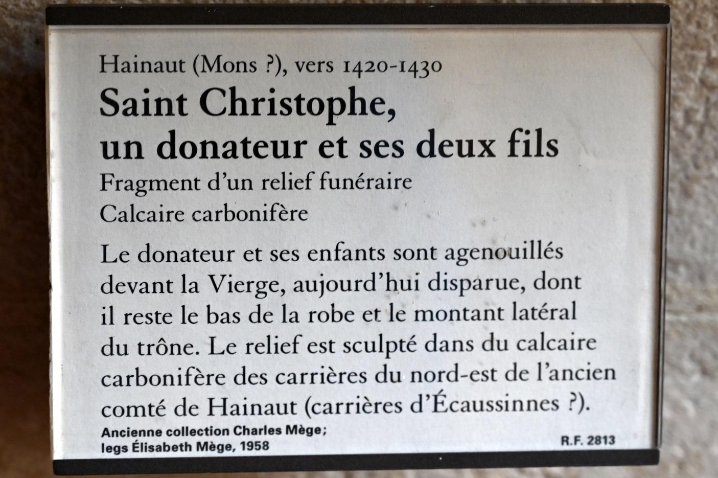 Der heilige Christophorus mit einem Stifter und seinen beiden Söhnen, Paris, Musée du Louvre, Saal 166, um 1420–1430, Bild 2/2