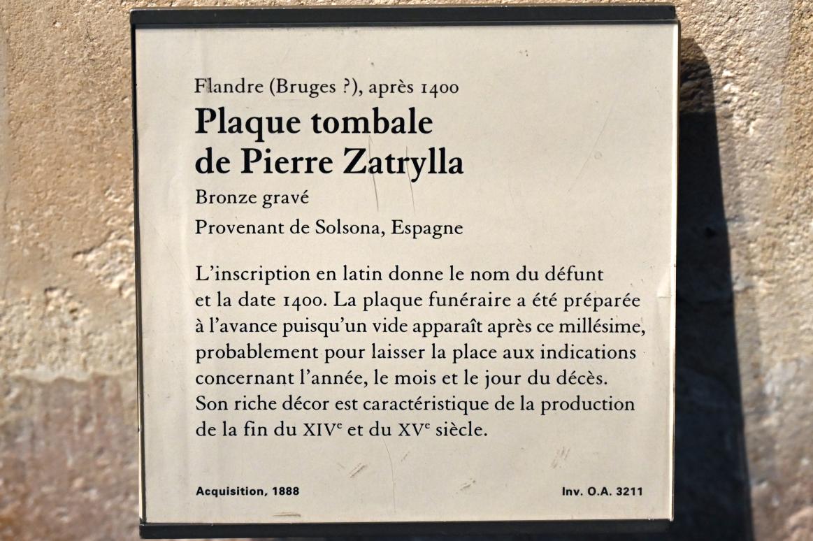 Grabstein des Pierre Zatrylla, Solsona (Lleida), jetzt Paris, Musée du Louvre, Saal 166, nach 1400, Bild 2/2