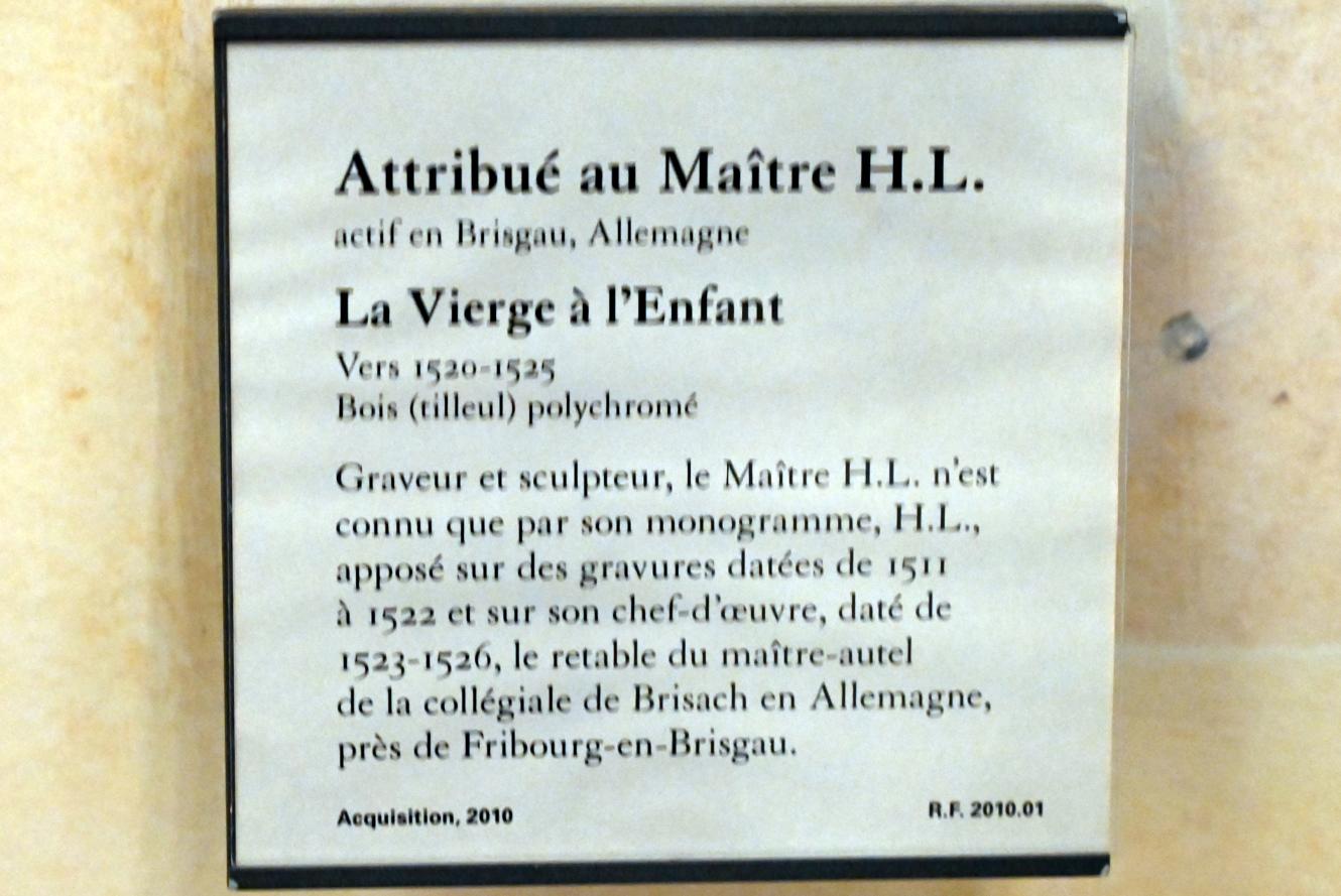 Meister H. L. (1510–1522), Maria mit Kind, Paris, Musée du Louvre, Saal 168, um 1520–1525, Bild 4/4