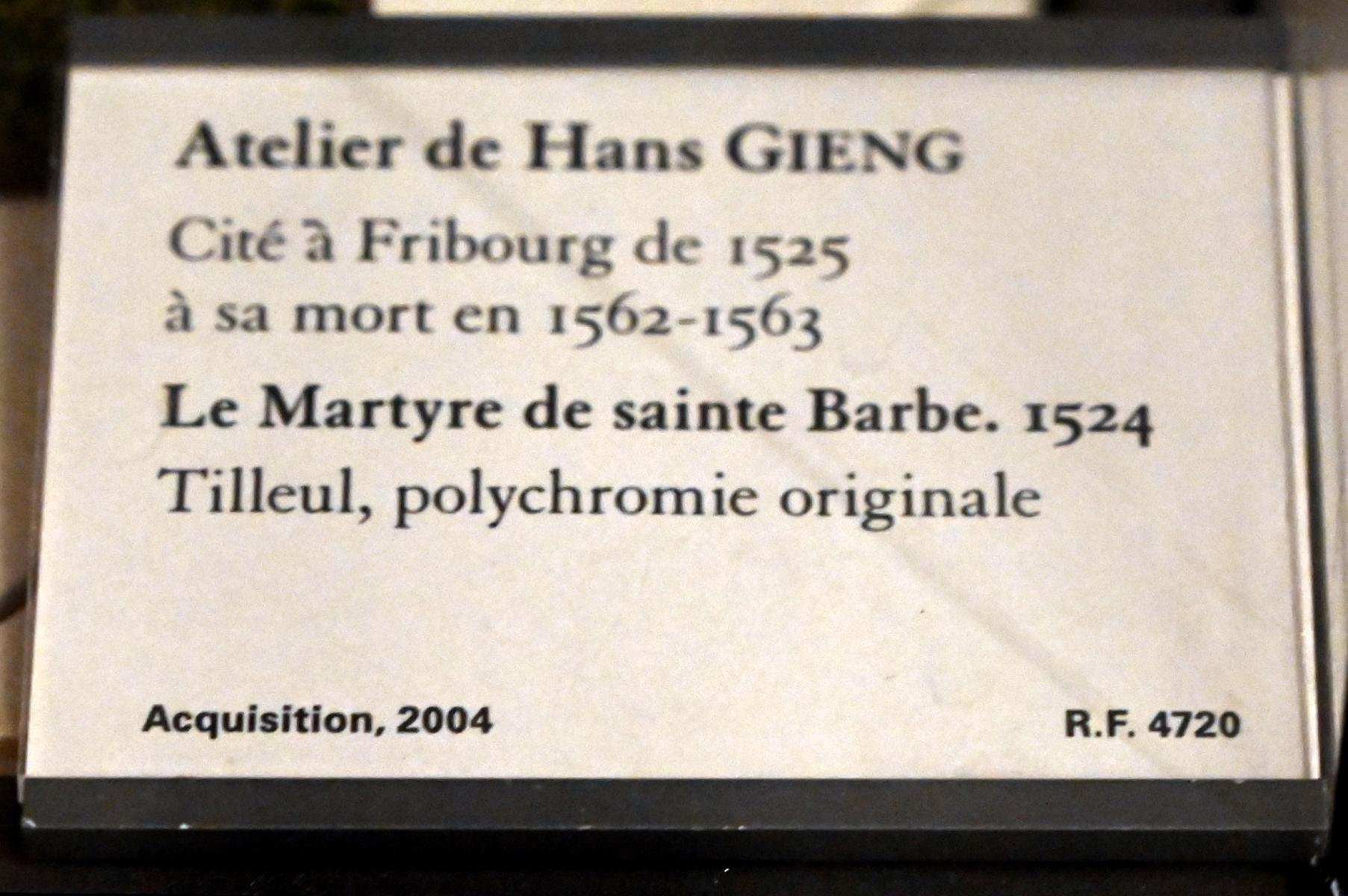 Hans Gieng (Werkstatt) (1524), Martyrium der Heiligen Barbara, Ependes FR, Kirche Saint-Etienne, jetzt Paris, Musée du Louvre, Saal 168, 1524, Bild 2/3
