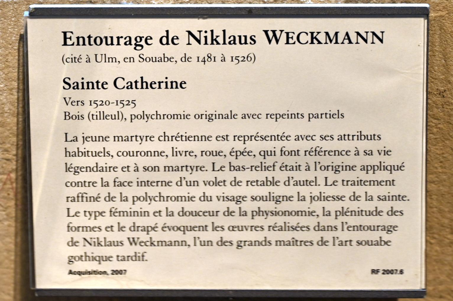 Nikolaus Weckmann (Umkreis) (1500–1522), Heilige Katharina, Paris, Musée du Louvre, Saal 169, um 1520–1525, Bild 2/2