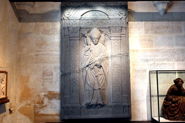 Grabplatte von Jean de Coronmeuse, Abt von Saint-Jacques de Lüttich von 1506 bis zu seinem Tod 1525, Lüttich, Kirche St. Jakob, jetzt Paris, Musée du Louvre, Saal 169, um 1525–1530, Bild 1/2
