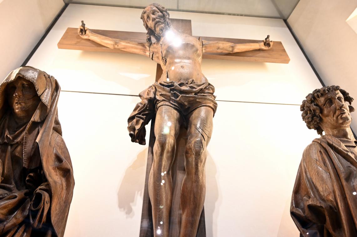 Christus am Kreuz, die Jungfrau und der heilige Johannes, Nivelles, Stiftskirche St. Gertrud, jetzt Paris, Musée du Louvre, Saal 169, Ende 15. Jhd., Bild 6/9